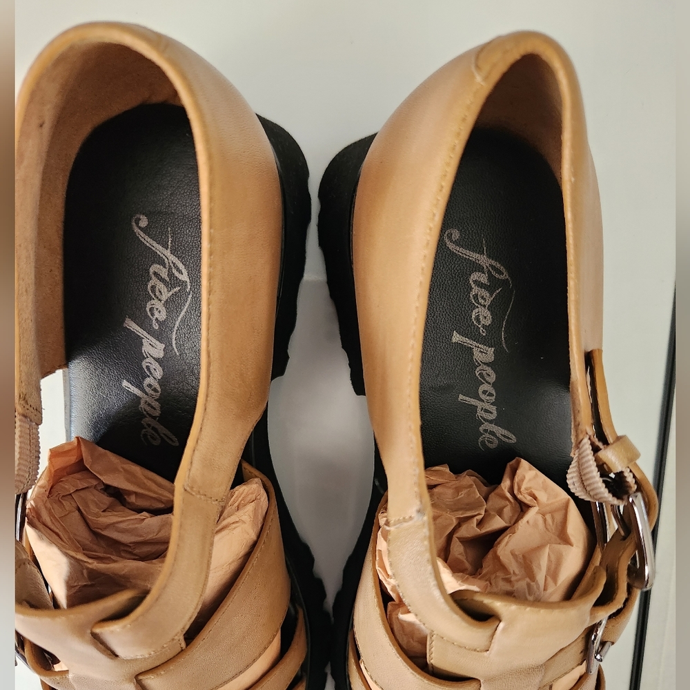 Free People Tan Woven Leather Platform Sandals - Picture 8 of 10
